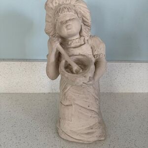 Vintage Baker Girl Sculpture Holding Bowl - Elegant Home Accent. Artist Is D